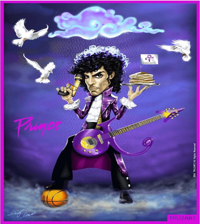 Illustration of Prince with white doves flying around him, symbolizing a dovish Federal Reserve policy boosting stock markets.