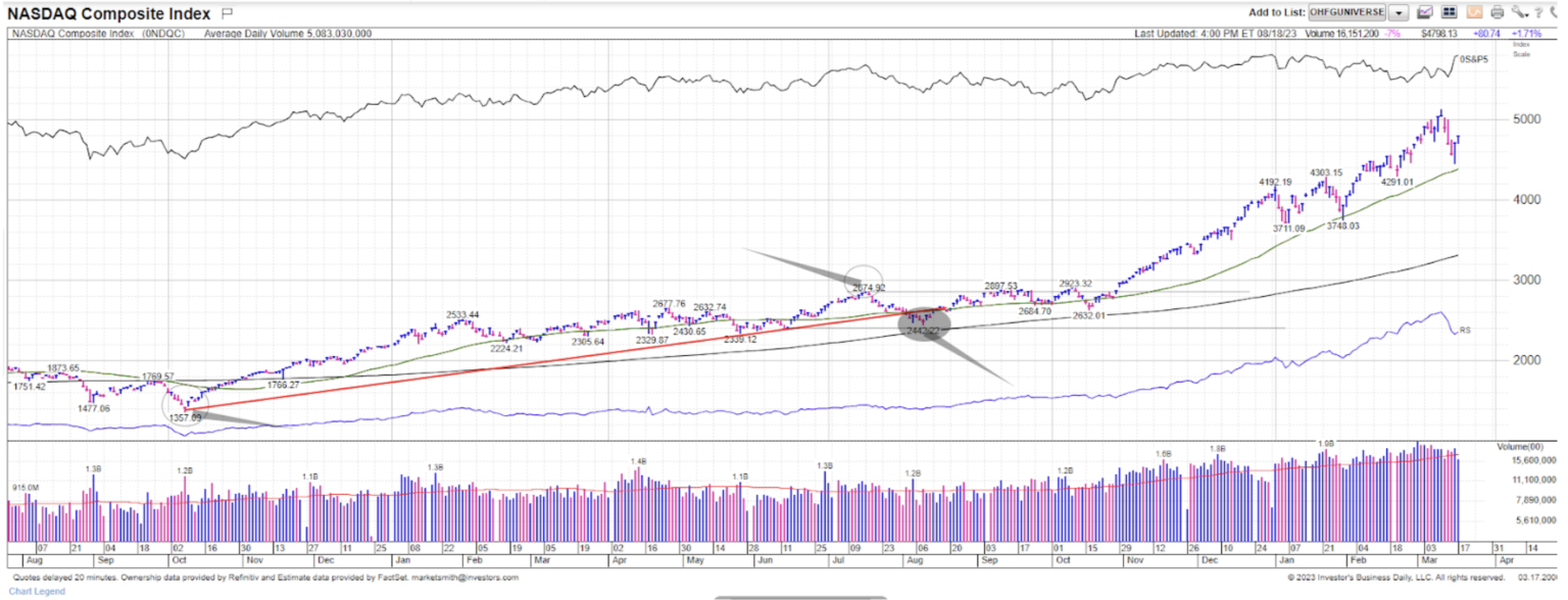 NASDAQ composite in 1998-1999, the first leg up of the internet bubble. 