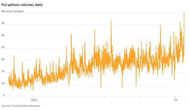 Put options volumes, daily graph.